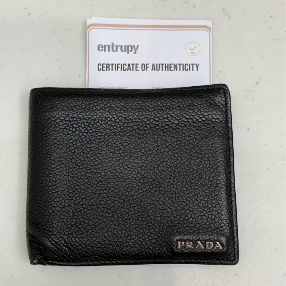 Prada Mens Bifold Leather Wallet Black Designer Saffiano